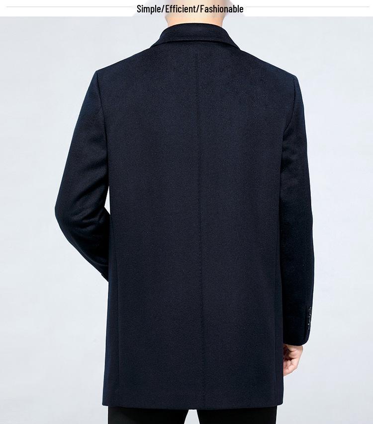 Men's Mid-Length Wool Cashmere Coat - Autumn/Winter Style for Middle-Aged & Elderly
