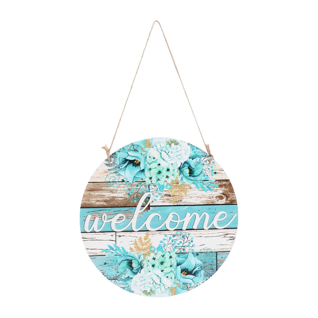 Front Door Sign Rustic Retro Style Water Proof Wood Hanging Round Welcome Sign for Outdoor Fence Decor Flower Pattern