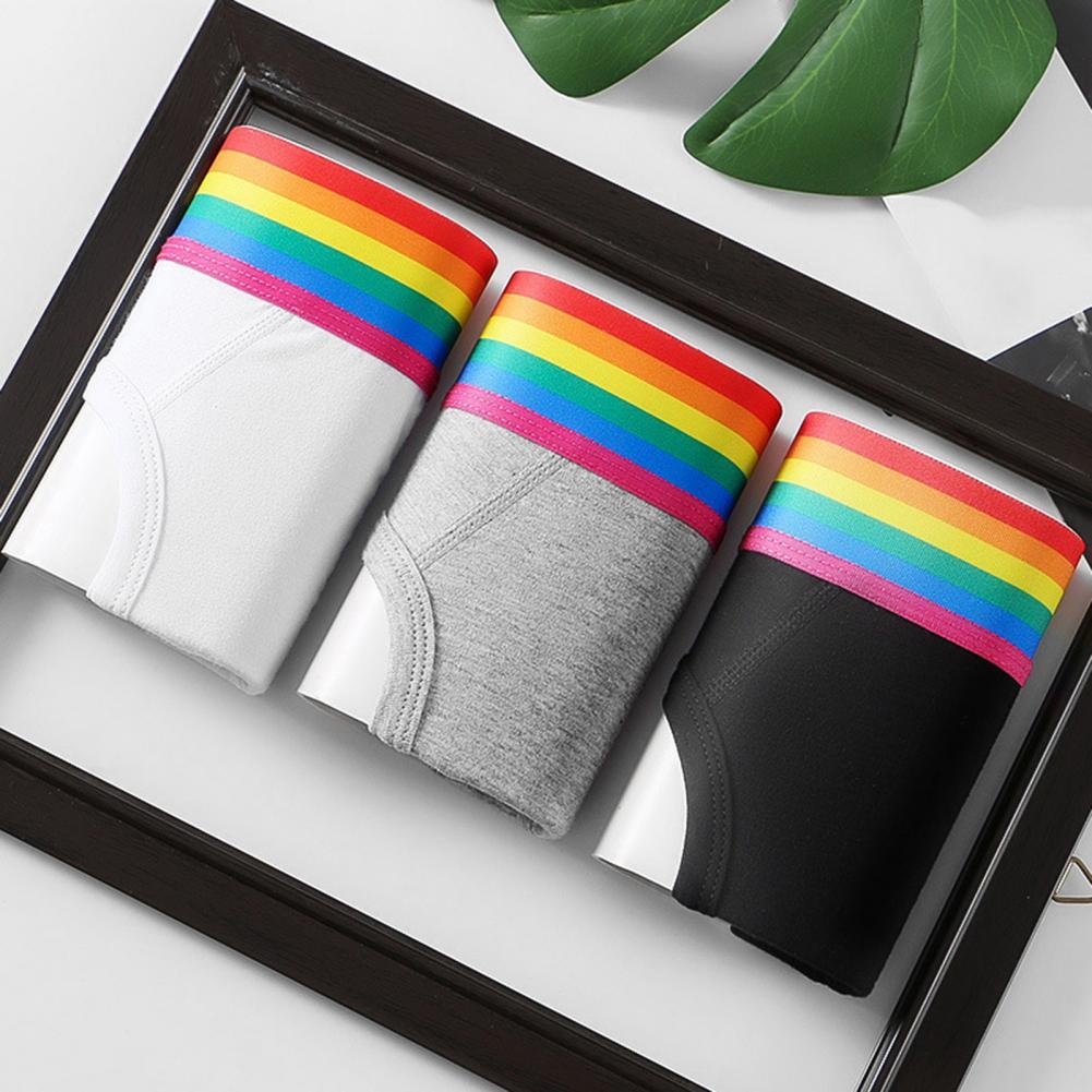 Men Briefs Mid Waist Elastic Rainbow Color Anti-septic U Convex Contrast Color No Constraint Everyday Men Underpants Sport Underwe