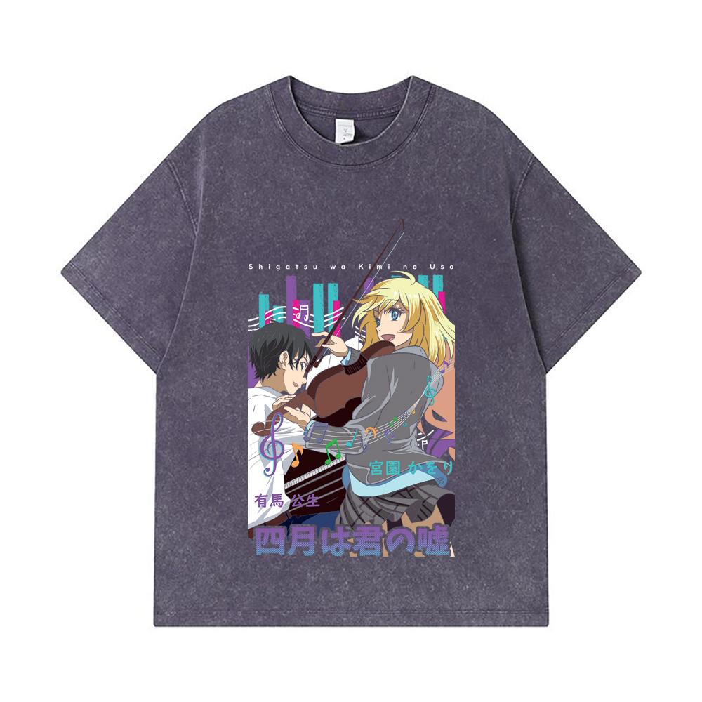 275 GSM Washed T-shirts 100% Cotton Your Lie in April V1 Print Unisex Heavy Cotton T Shirt