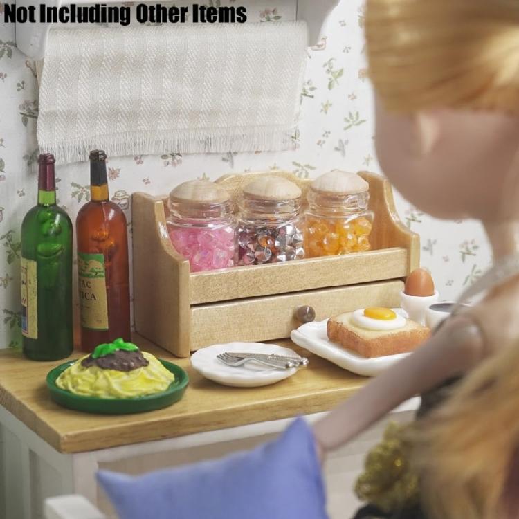 Miniature Wooden Jar Organizer 1/12 Scale Dollhouses Furniture Retro Kitchen Decors MultiPurpose Display Shelf