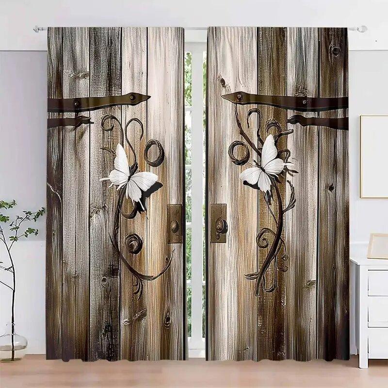 

2 шт. - Полиэстеровые шторы с принтом в виде бабочки и деревянной двери - Декор окна украшение дома декор комнаты 100*130 Grommet Top 1pcs