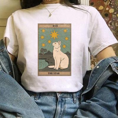 Fashion Women Tarot Cat Print Tshirts Funny Clothing Cartoon Womens Female Graphic T Shirt Cute TShirt Casual Tee Shirt Tees