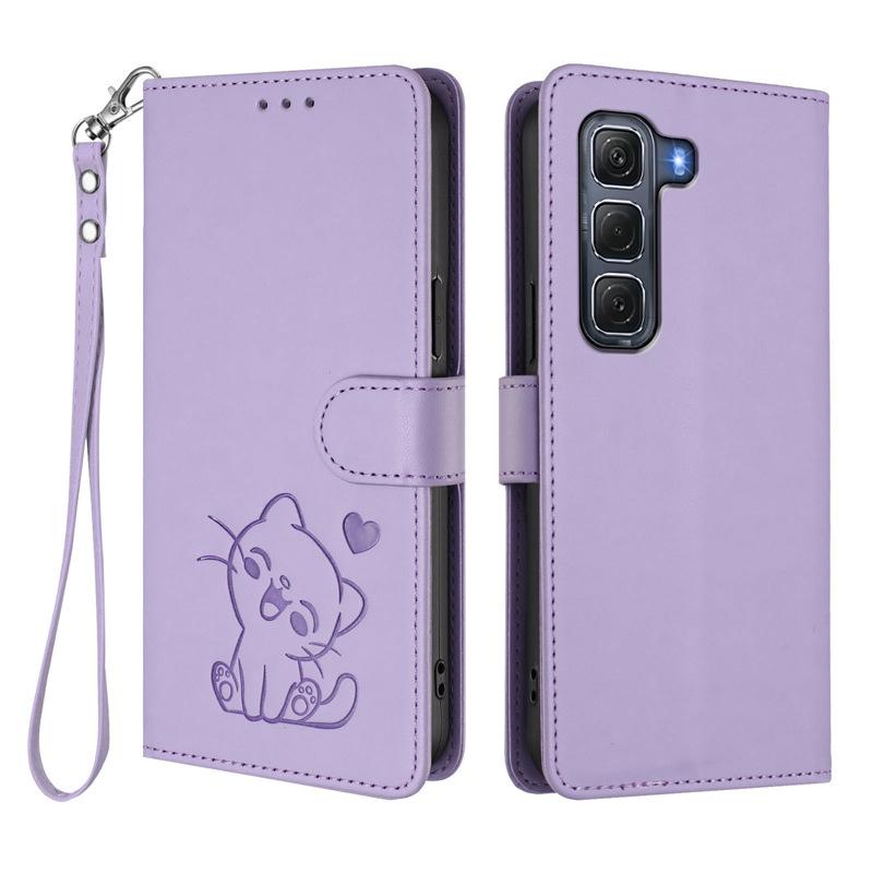 Applicable INFINIX HOT 60 PRO+Phone case with heart-shaped cat design, solid color, cute protective cover