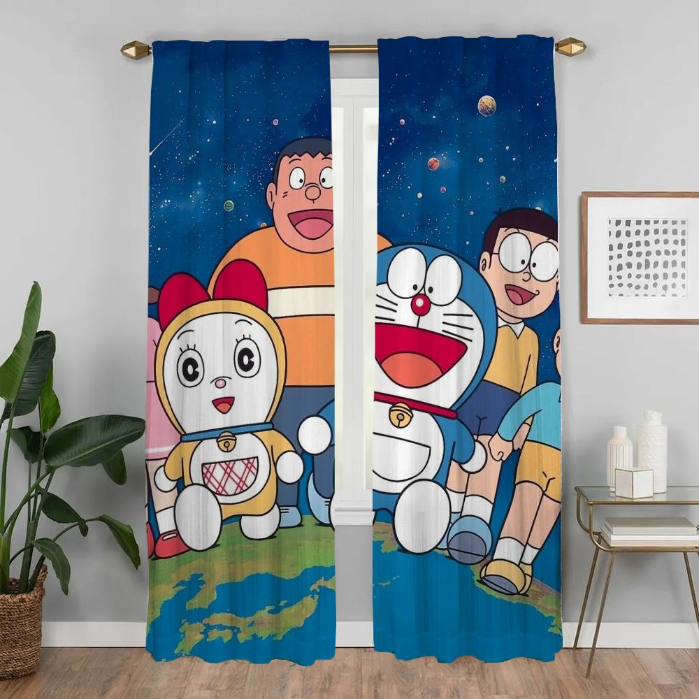 Doraemon Zasłona Zaciemniająca do Pokoju 2 Panele Zasłony Wnętrza Domu Tiul do Sypialni Dekoracja Halloween Przegroda Żaluzje Salon