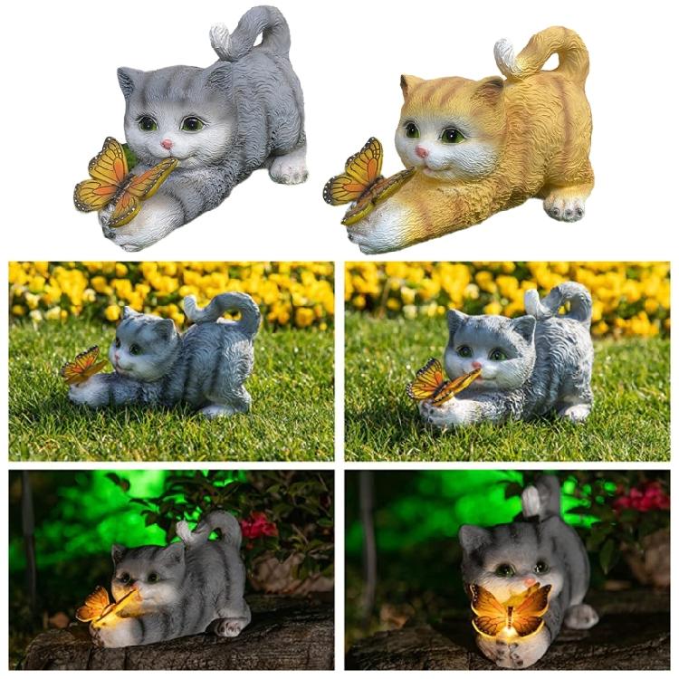 Butterfly Cats Statue Garden Ornament Solar Light Lawn Decors Home Yard Statue Festival Resin Figurine