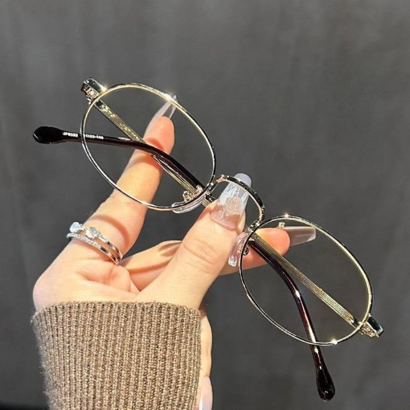 New Fashion Gold-Tone Eyeglass Frames Ladies Elegant Vintage Oval Metal Frames Ultra Lightweight Comfortable Eyeglasses