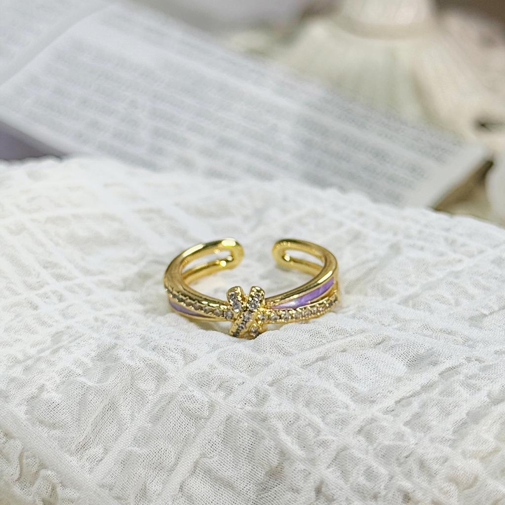 Purple Romantic Enamel Oil Dropping Butterfly Flower Opening Ring Female Niche Sweet Temperament Ring