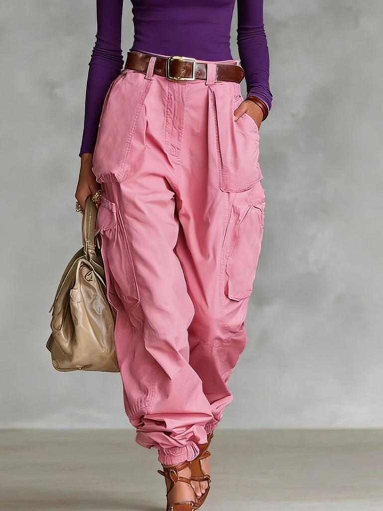 Street Multi-Pocket Workwear Pants Women Loose Wide Leg Casual Long Pants