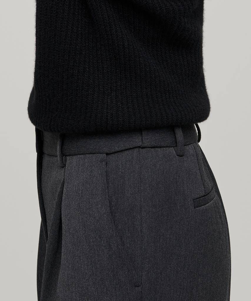 MUSINSA STANDARD WOMAN Women'S Heavyweight Fleece-Lined Loose Tapered Hidden Elastic Waist Slacks [Charcoal Gray]