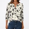 Women's Fashion Casual 3/4 Sleeve T-Shirt Prints V-Neck Button Top