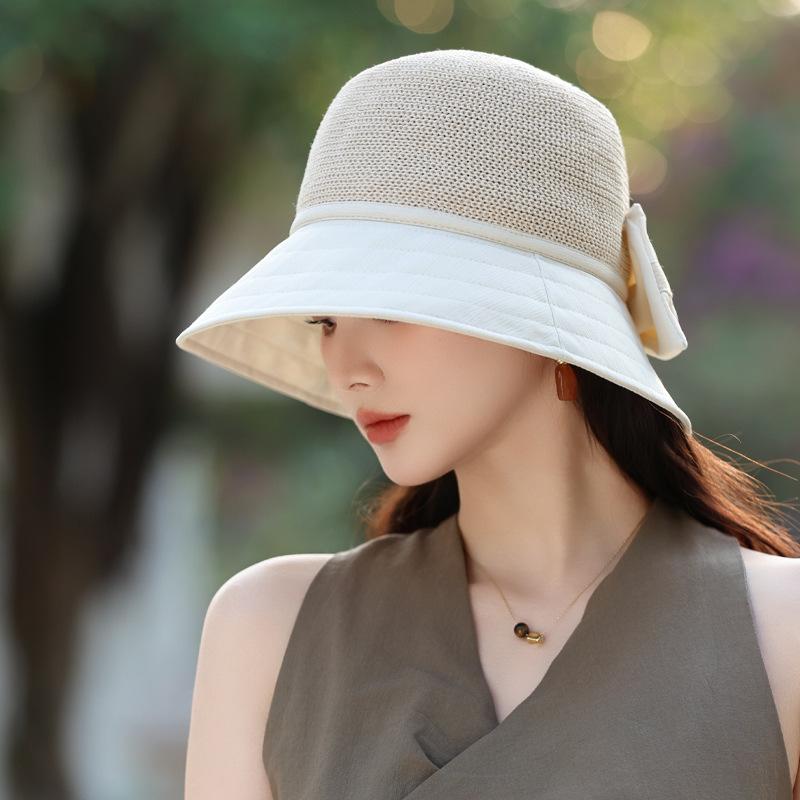 

Весенне-летняя новая шляпа для женщин, солнцезащитная шляпа с большими полями, летняя шляпа-ведро с бантом One Size