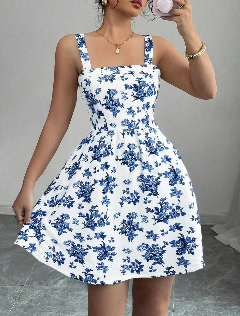 Women's Fashion Floral Lace-Up Dress for Summer