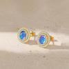 Feuerblau Opal Edelstein Halo Stil Steckerohrring, AAA Multifire Opal Edelstein Steckerohrring, Oktober Geburtsstein Ohrringe, Zartes Geschenk