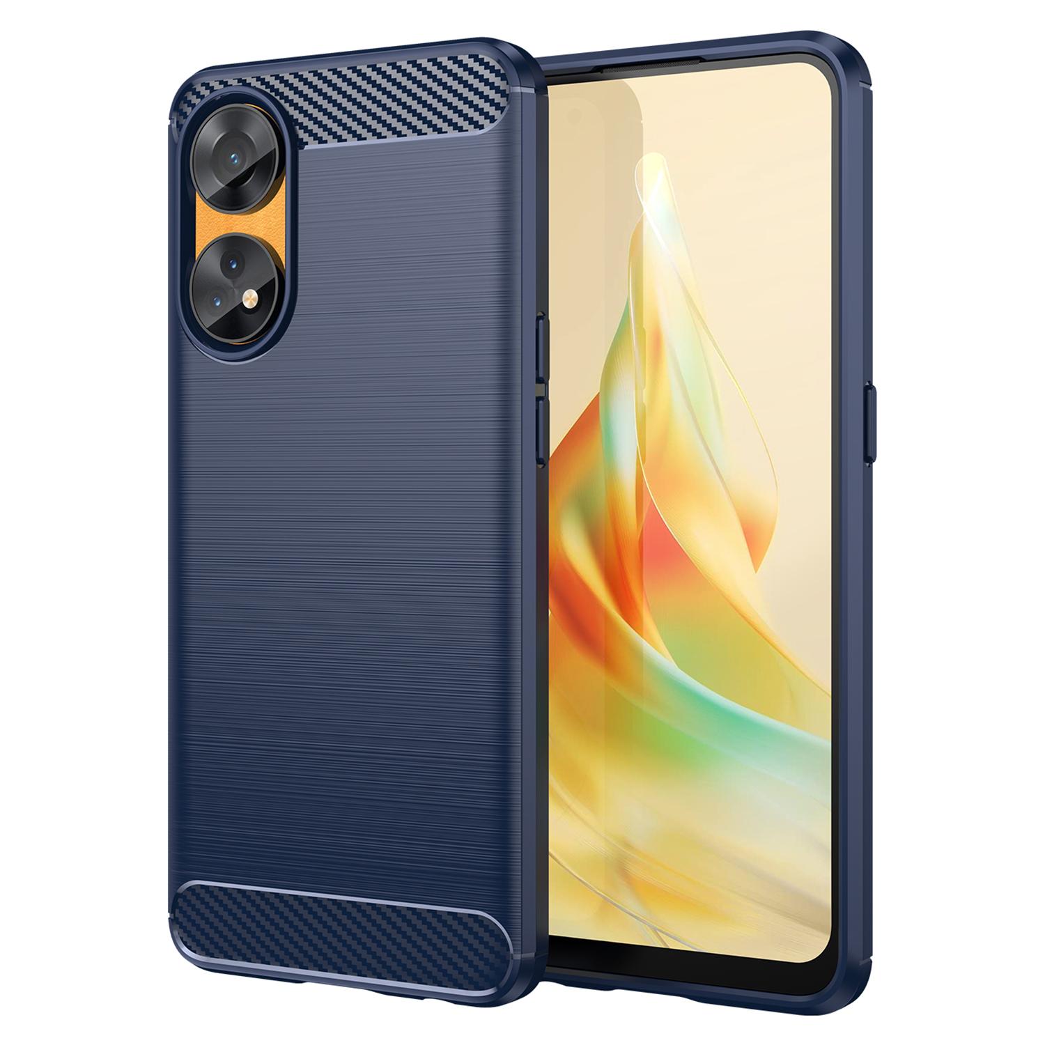 

Brushed Carbon Fiber Texture Phone Case for Oppo Reno8 T 4G,Flexible TPU Phone Cover Blue