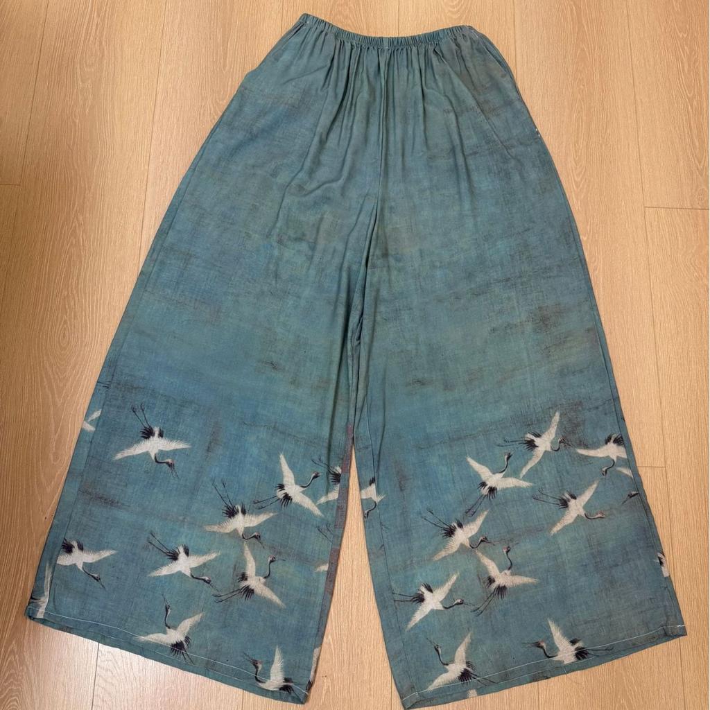 Summer thin positioning cinnabar cotton and silk pajama pants women's loose walking pants cotton and silk wide-leg pants can be worn outside