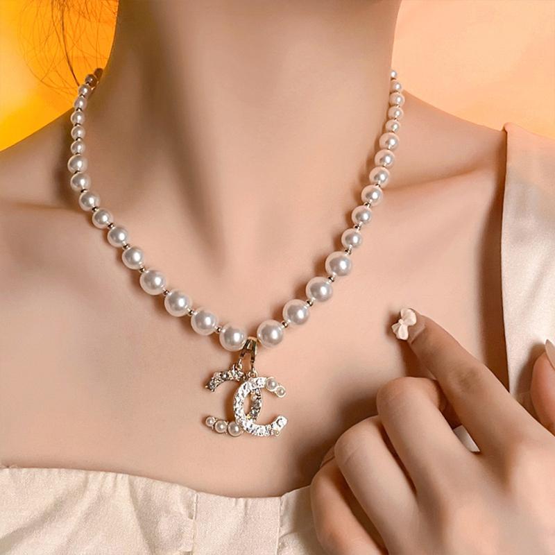 Fashion Pearl Pendent Necklace Simple Double C Letter Earrings Jewelry Accessories For Women Gifts