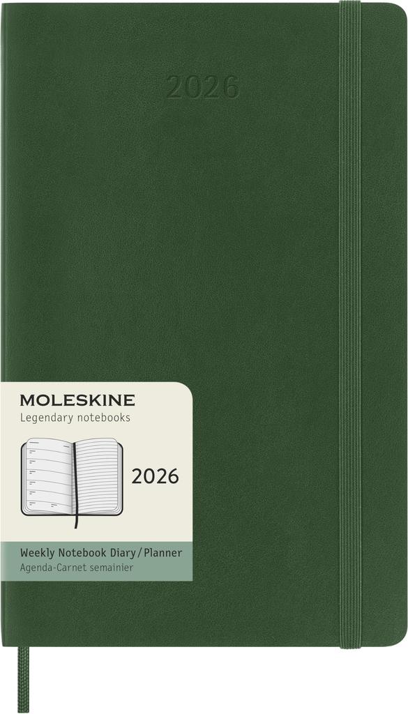 Moleskine 2026 Weekly January Large Size W x 21cm Soft Myrtle DSK1512WN3Y26 Planner, 12-Month Diary, Start, (13cm H), Cover, Green,