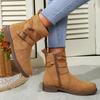 Women's 2023 Retro Suede Motorcycle Boots - Round Toe, Low Heel, Plus Size, Side Zipper for Autumn & Winter