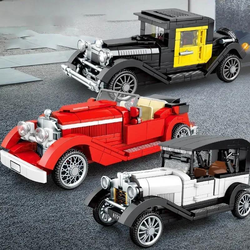Technician Retro Antique Vintage Car Speed Champions Model Style Blocks City Classic Toys Gift Roadster Vehicle Supercar Brick