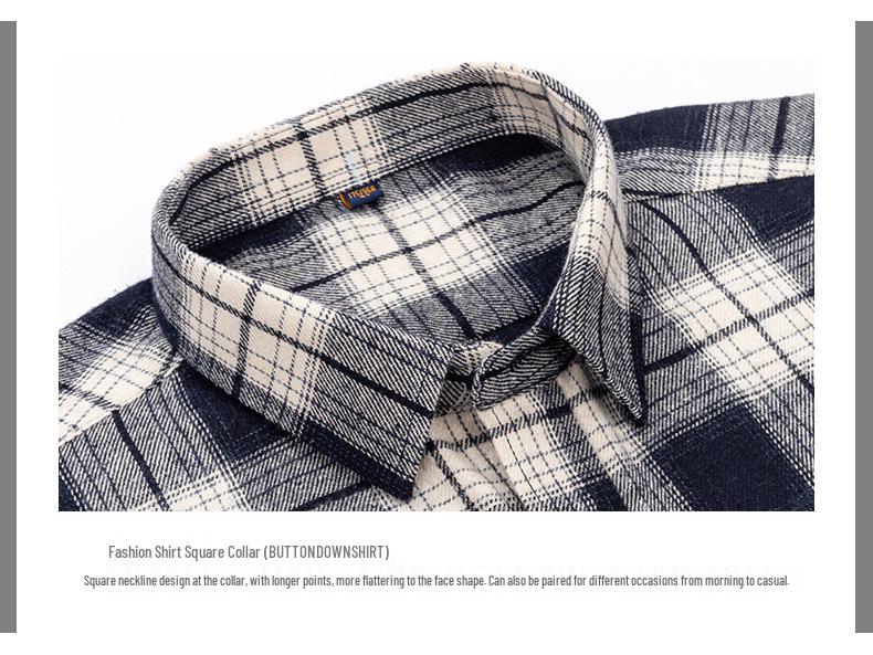 New Men's Plus Size Brushed Cotton Plaid Long Sleeve Shirt for Middle-Aged & Elderly with Straight Hem