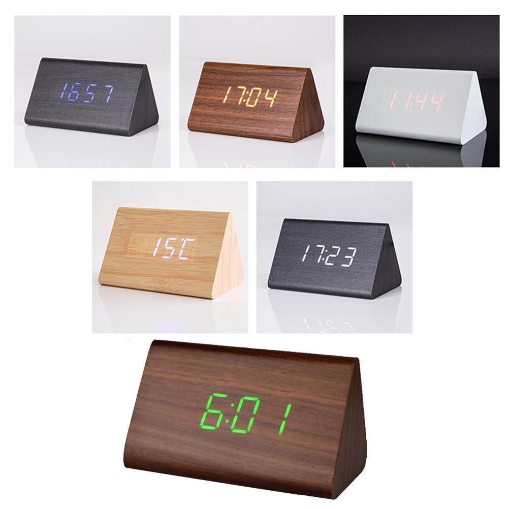 Voice-controlled Wooden Clock Large Display Digital Alarm with Light Eye-catching Desk Desktop for Living Room Night