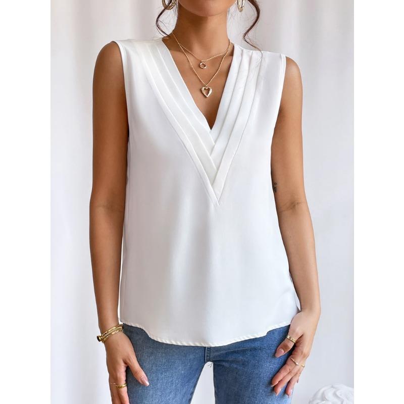 Women's Multi-Layered V-Neck Sleeveless Vest In Solid Color