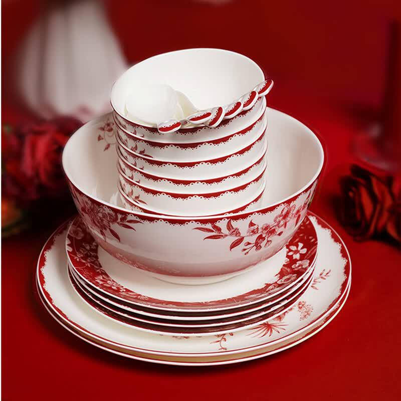 Luolai Floral 26-Piece Ceramic Dinnerware Set