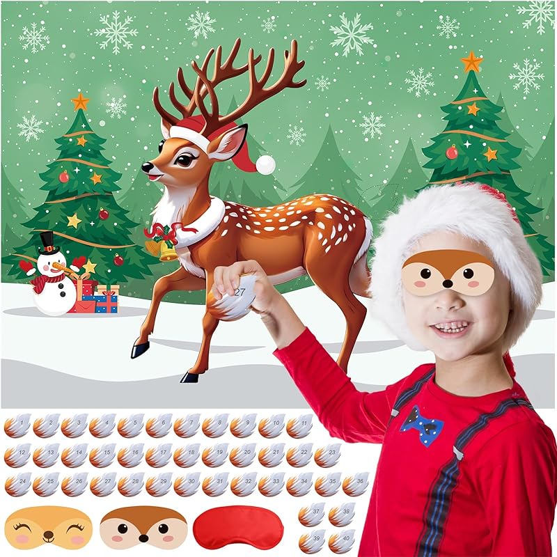 

PLULON Valentines Game for Kids Pin Heart on Fox with 24 Heart Stickers Poster Backdrop for Girl Boy Valentines Party Decorations School Family оленевий