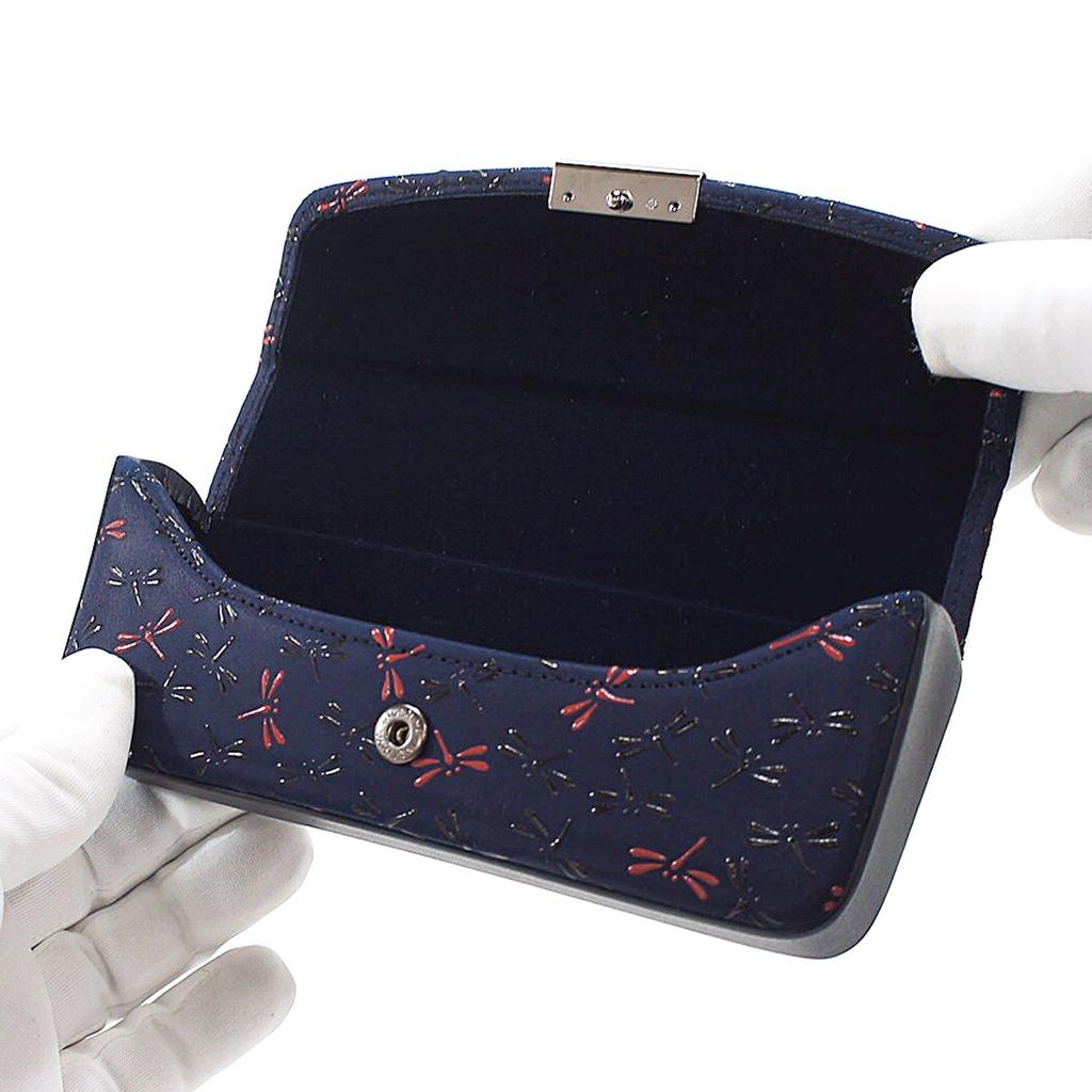 Inden Glasses Case Deerskin Nagomi Dragonfly Pattern Navy X Black Red Lacquer 7523 [Indenya]