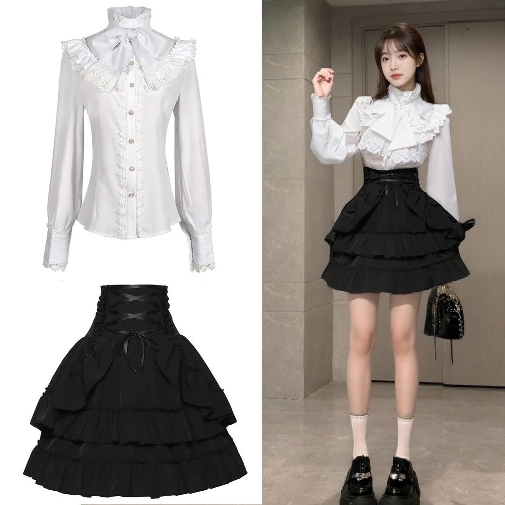Idol Costume Cosplay Gothic Lolita Lolita Blouse Skirt Sash Belt Gothic Set Mini Length Y2K Stage Costume Photoshoot Halloween Costume Cute Black