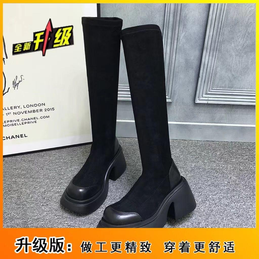 Thick-soled Boots Women's Spring and Autumn New British Style Thin Boots But Knee Elastic Socks Boots