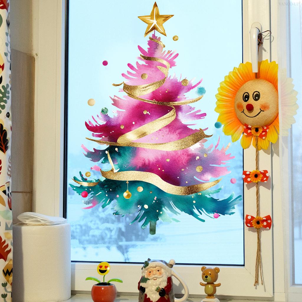Christmas Tree Pine Window Sticker Self Adhesive Removable Static Cling Glass Decor