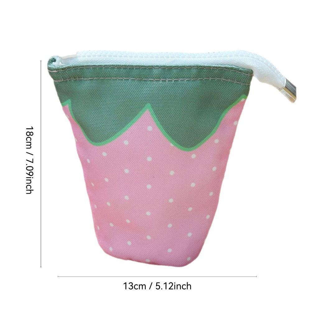 Cylindrical Stand Up Pen Bag Strawberry Pencil Case Cute Cosmetic Bag  Students Supplies