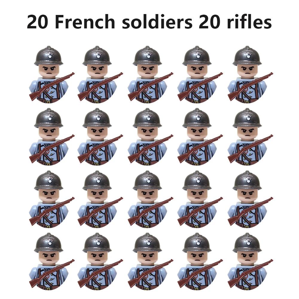 20Pcs/Set WW2 Military Soldier Array Soviet US UK France Japan Canada Italy China Building Blocks Action Figure Bricks Kids Toy