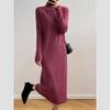 Mid-length Pullover Sweater for Women's Autumn and Winter Half Turtleneck Knee-length Knitted Dress Solid Color Casual Sweater Dress
