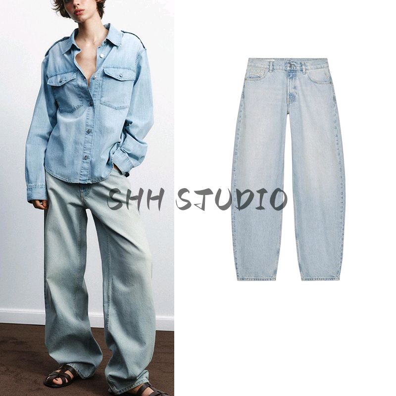 Spring and Summer Women clothes Flower-Shaped Rhinestone Decoration Print Fashion Micro Balloon-Shaped Mid-Waist Jeans 6688013