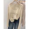 Black Thin Threaded Bamboo Long-Sleeve T-Shirt with Letter Print