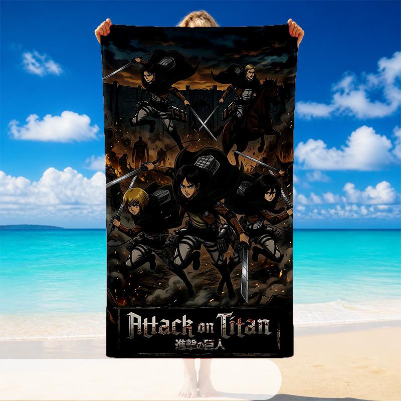 Quick Dry Beach Towel Attack On Titan Pattern, Lightweight Absorbent Towel for Pool Beach Vacation Use