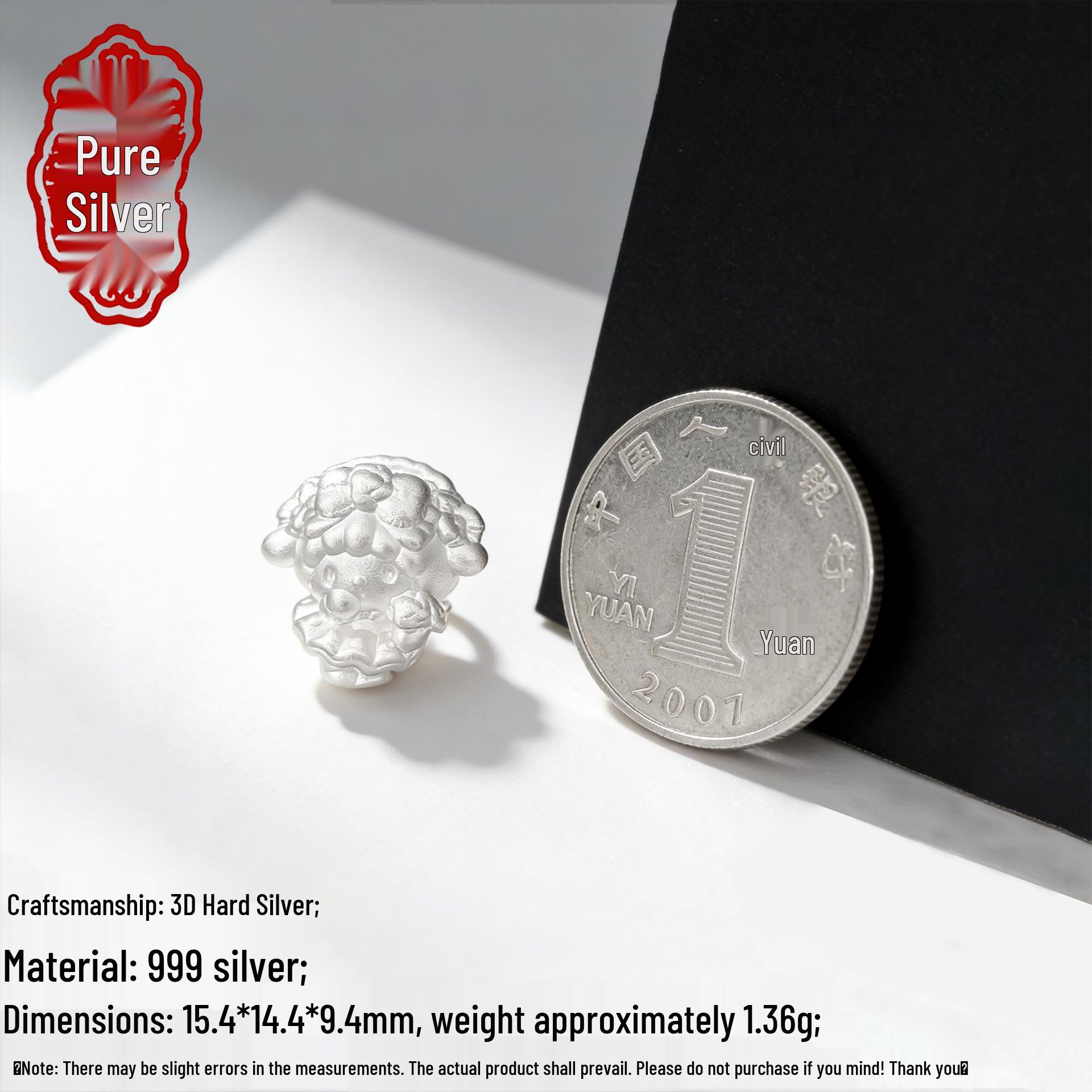 Sterling Silver 999 Sanrio Bride Little Sheep Spacer Bead Bracelet DIY Accessories 3D Hard Silver 999; Single Price
