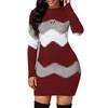 Abito Lungo Caldo Patchwork Elegante da Donna Autunno Inverno Abito Maglione a Coste Pullover Casual Mini Abiti