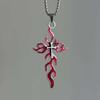 New Hip-hop Personality Red Drip Glazed Flame Sliver Color Relief Cross Pendant Necklace for Men Women Gothic Halloween Jewelry