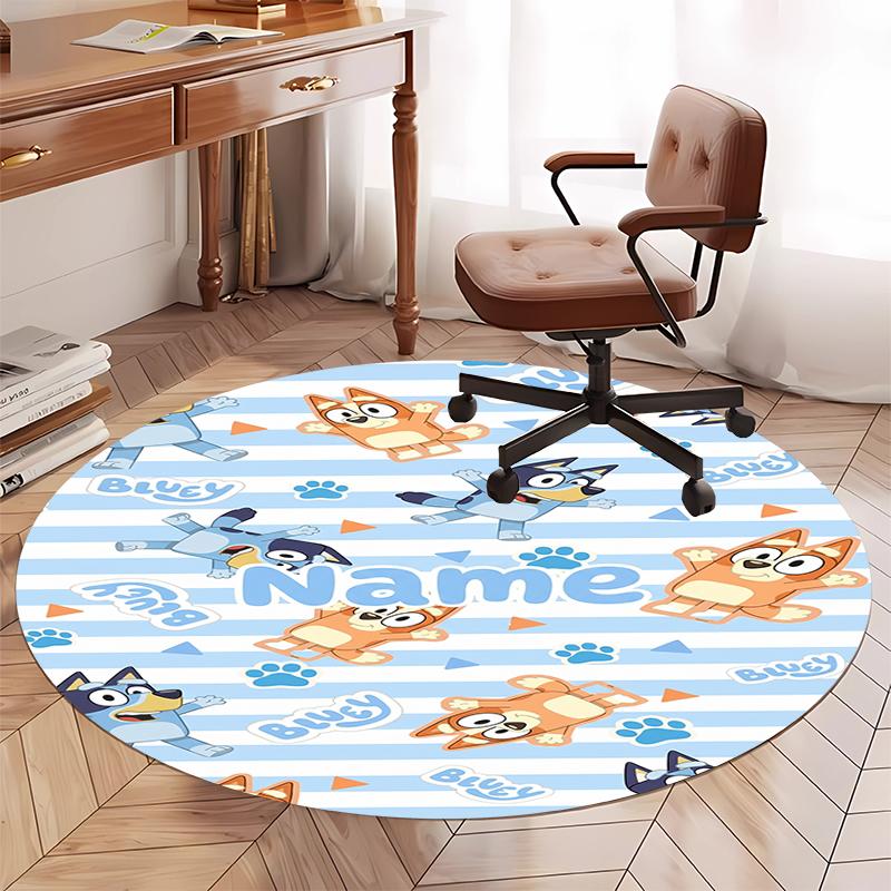Custom Name Bluey Printed Round Rug Carpet Chair Rug Area Rug Entryway Doormats,for Office Chair Living Room Bedroom Kitchen Room.