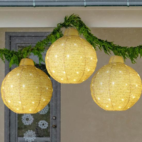 3Pcs Outdoor Hanging Christmas Light LED Illuminated Ornament Balls with 8 Lighting Modes And Timer Festive Sequin Ball for Porch Garden Decor