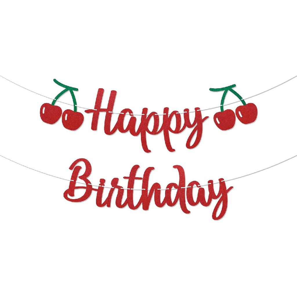 Cherry Birthday Banner - Funny Fruit Theme Happy Birthday Sign, Cherry 1st Bday Bridal Shower Banner, Cherry Theme Birthday Party Decorations Red