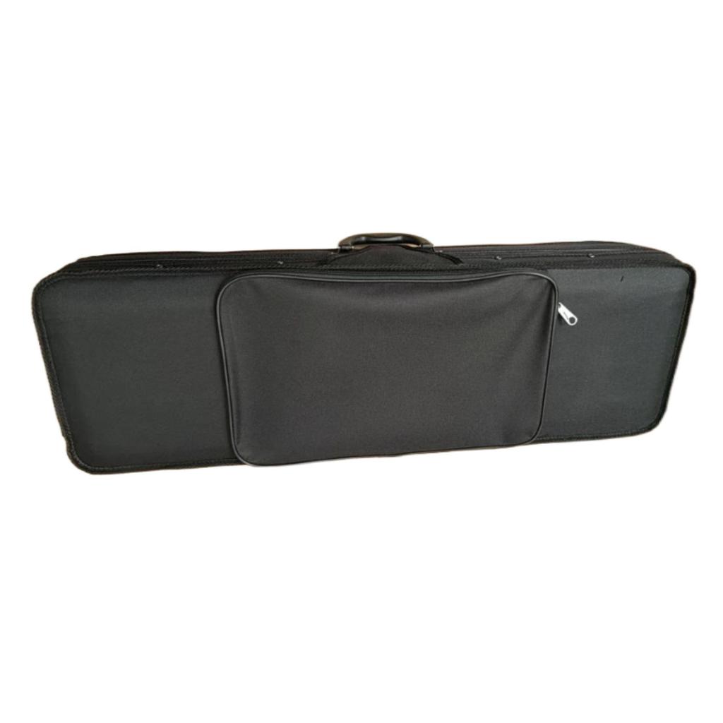 Rectangular or square violin case; a popular travel choice for violinists.