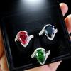 Large Carat Water Drop Pear Shape Synthetic Colored Treasure Open Ring Female Emerald Ruby Ring Jewelry