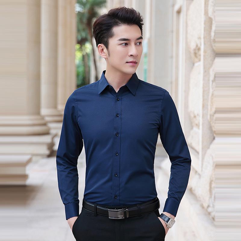 Herren Slim Fit Langarm Businesshemd - Dick, Samt, Reinweiß, Jugendliche Festkleidung