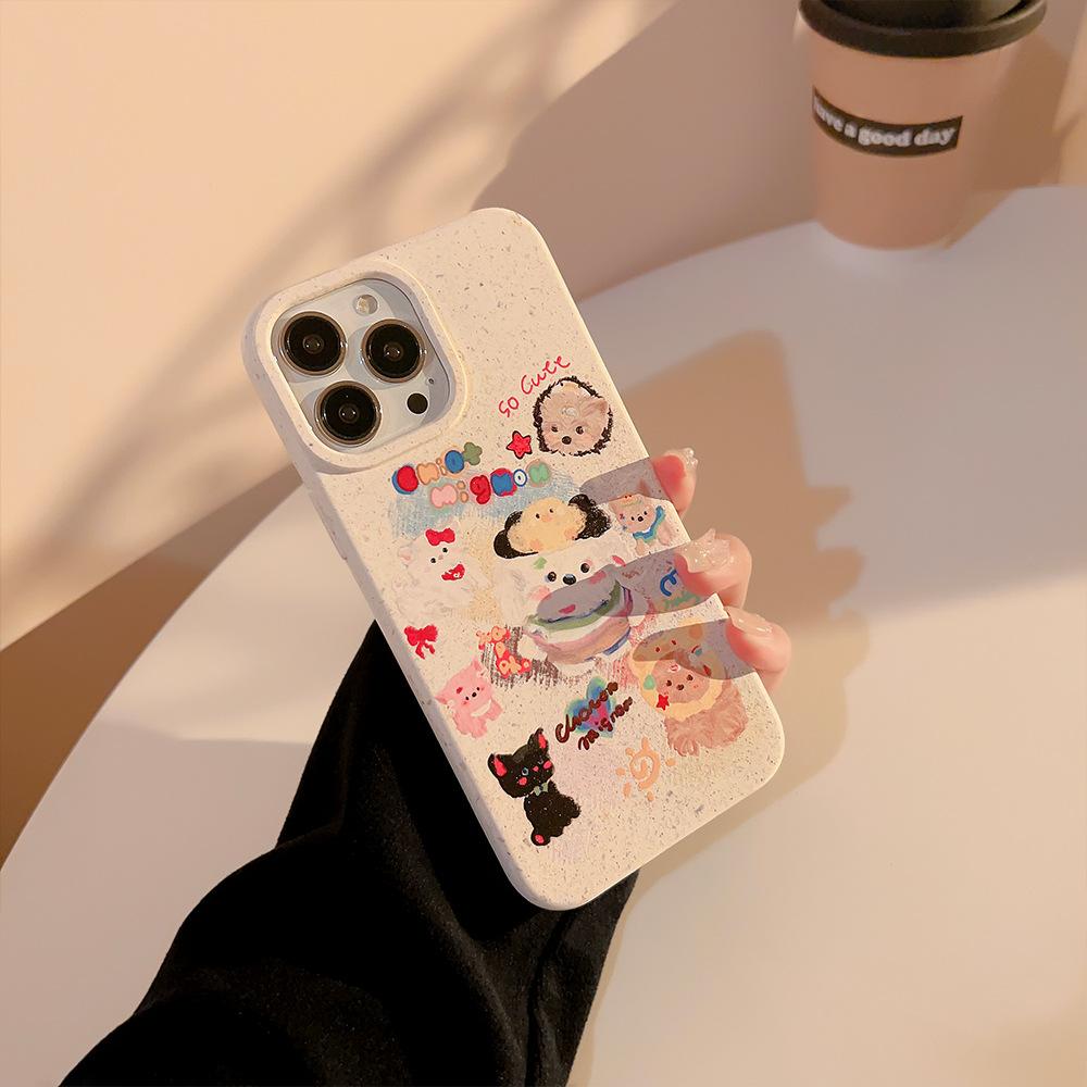 Degradable Animals Suitable for 14ProMax Mobile Phone Case IPhone 13 Oil Painting Cartoon Doodle 16 Apple 15 Cute Series