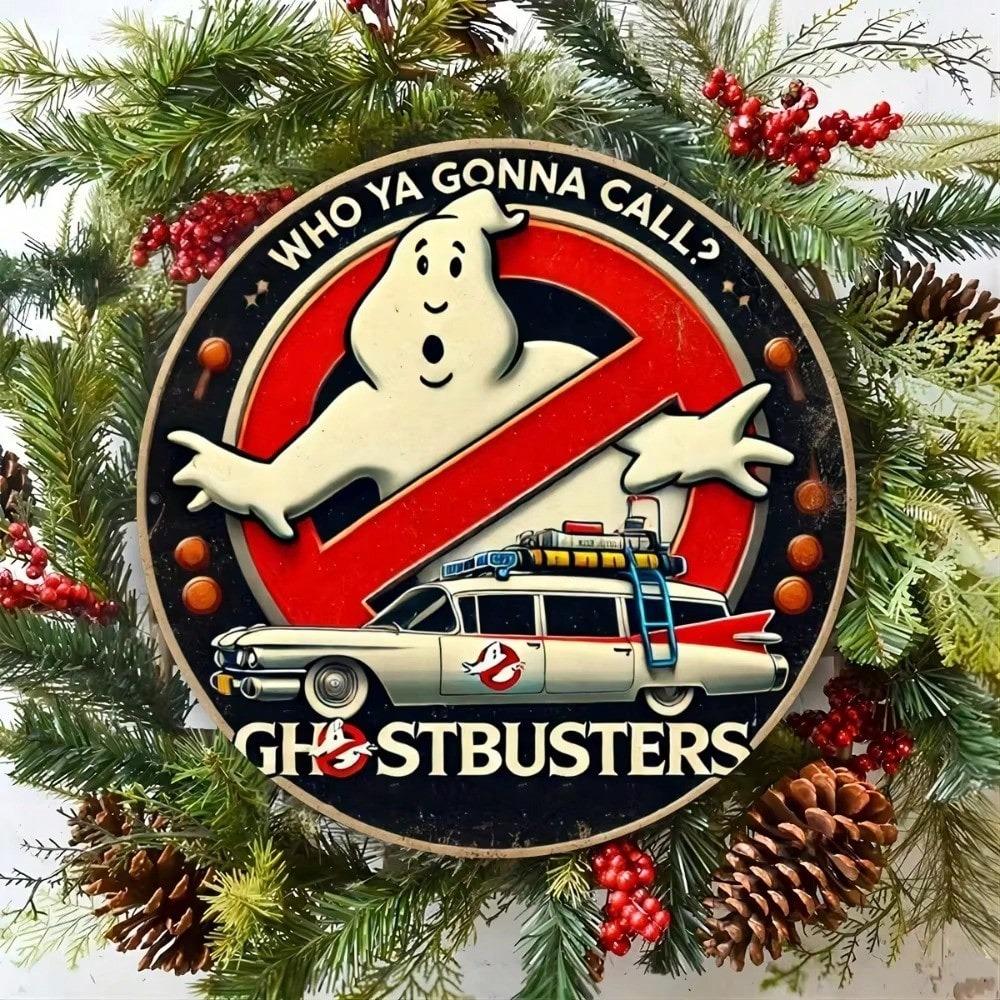 Vintage Aluminiumschild Ghostbusters Cartoon Runde Wandkunst Heimbar Dekoration